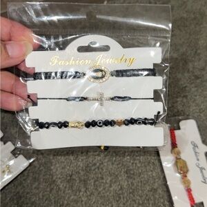 Fashion Jewelry Black Beaded Bracelet Set with Gold Accents